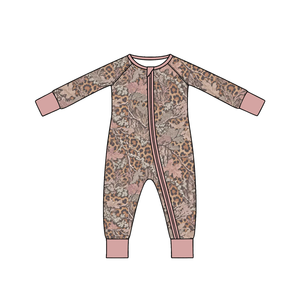 Baby Footed Zipper Romper Toddler <b>Girls</b> Sleep Suit Autumn Wildflower Leopard Print Eco-Friendly Short Sleeve Kids Matching <b>Set</b> - Product Image 4