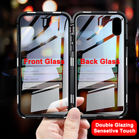 Étui pour smartphone en verre trempé magnétique, coque de protection pour téléphone portable, sacs pour iPhone X Pro Max 6 7 8 12 13