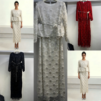 Conjunto Elegante de Dos Piezas con Cuentas para Mujer, Estilo Modesto para Eid Mubarak, Vestido de Fiesta de Manga Larga con Bordado de Flores 3D y Pedrería