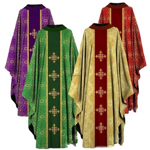 Traje Religioso para Sacerdote, Túnica, Casulla, Túnica Bordada, Manga Larga, Bloques de Color, Camisa de Encaje Calado de Longitud Media - Product Image 2