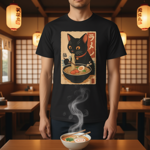Camiseta Ramen Cat Japanese Vintage Kawaii Anime negra para adultos unisex - Product Image 3