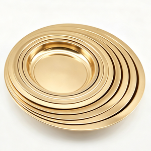 Plat de service de luxe en acier inoxydable poli, plaqué or, multi-tailles, avec intérieur poli miroir, pour la maison et les événements - Product Image 1