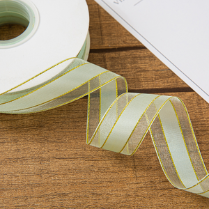 Kotak hadiah jala tepi emas 2.5cm 45Yard kotak kue <span class=keywords><strong>Satin</strong></span> tanpa kata warna Solid tepi Tengah pita - Product Image 6