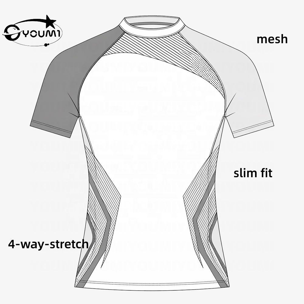 YOUMI Custom ODM/OEM Men'sTop Gym Compression Mesk Slim Fit Fourway Stretch Cropped Training T Shirt Spandex Lightweight Fitness