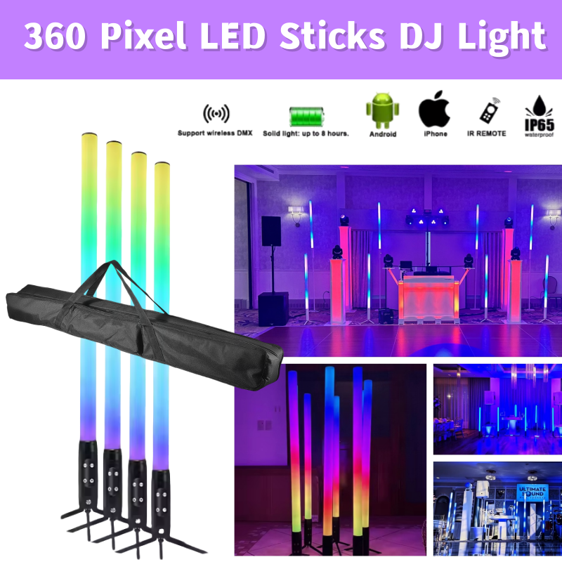 IP65 Waterproof 360 Pixel LED Tubes Battery Light Wireless DMX Wifi Control Stick Club Stage Light for DJ Party KTV Theme Park