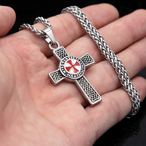 yunnique <b>Cross</b> Pendant Stainless Steel Red Epoxy Inlay Men's Necklace Fashion Jewelry 60cm <b>Chain</b> - Product Image 4