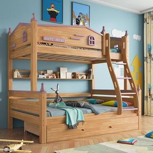 Lit superposé pour enfants en bois, design mignon de <span class=keywords><strong>prince</strong></span>, fabrication directe d'usine, avec tiroirs inférieurs et toboggan en bois de chêne - Product Image 2