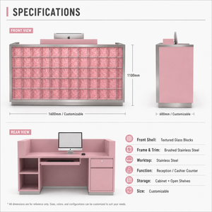 Comptoir de réception rose en acier inoxydable, design moderne, pour salon de beauté et mobilier commercial - Product Image 6