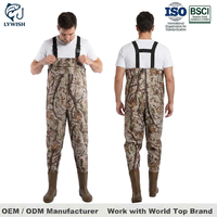 Cuissardes de pêche et de chasse légères et imperméables en nylon 420D PVC avec bottes intégrées, sangles élastiques ajustables et coutures thermosoudées, motif camouflage