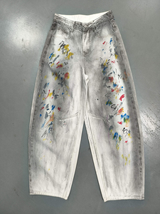 Jeans de <span class=keywords><strong>Hombre</strong></span> Estilo Hip Hop, Gris Degradado con <span class=keywords><strong>Blanco</strong></span> y Multicolor, Estampado de Tinta con Efecto Graffiti, Corte Holgado y Pierna Recta, Denim Urbano - Product Image 2