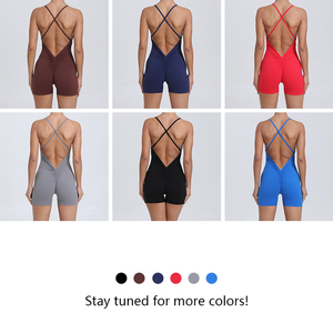 XW-43014 sans manches court sport Fitness combinaison dos nu entraînement vêtements de sport Scrunch bout à bout Yoga femmes combinaisons combishorts - Product Image 5