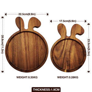 Service d'assiettes rondes service d'assiettes en bois d'acacia service de table couverts en bois avec logo personnalisable vaisselle - Product Image 2