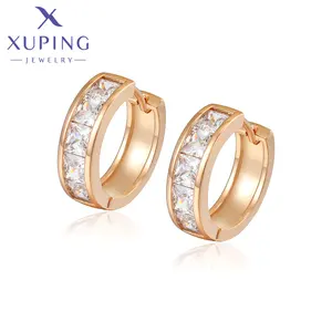 X000729144 xuping jewelry fashion earrings for women, latest design 18k gold plated jewelry, diamond stone gold hoop earring wo