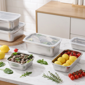 Boîte à lunch personnalisée avec logo, en acier inoxydable 201, 1/3 bac alimentaire, boîte de conservation scellée, conteneur alimentaire <span class=keywords><strong>Bento</strong></span> avec couvercle pour enfants - Product Image 1