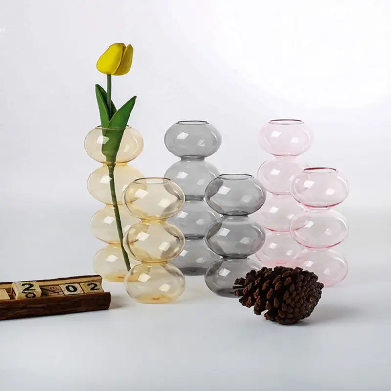 Redeco 2023 New Trend Morden Luxury Shaped Vase Colored Glass Bubble Vase Transparent Plant Vase For Home Decoration