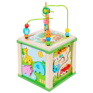 Jouet Montessori <span class=keywords><strong>en</strong></span> <span class=keywords><strong>bois</strong></span> pour bébé, multifonctions, labyrinthe de perles, xylophone, horloge, trieur de formes, <span class=keywords><strong>cube</strong></span> d'activité pour l'apprentissage précoce - Product Image 1