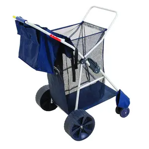 Chariot de pêche de plage pliable et Portable à grandes roues, grande capacité de stockage pour le sable mou