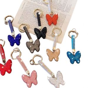 Fashion Full Rhinestone Leather Butterfly Keychain <b>Car</b> Keychain Crystal Butterfly Shape Bag Pendants Keyrings - Product Image 1