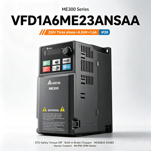 อินเวอร์เตอร์ ME300 ซีรีส์ AC Drive 230V สามเฟส 0.2kW 1.6A VFD IP20 ควบคุมแบบเวกเตอร์ STO VFD1A6ME23ANSAA สำหรับเครื่องจักรบรรจุภัณฑ์ - Product Image 1