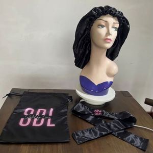 Wholesale 45Cm Large Satin Bonnets Custom Hair Edge <b>Wig</b> Elastic <b>Band</b> Headbands Bag Customized Logo and Bonnet Set - Product Image 1