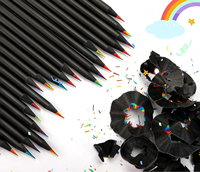 Ensemble de crayons de couleur ronds multicolores en bois noir - 7 couleurs en 1 crayon - Pour l'école et le bureau