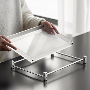 Aluminum frame acrylic <b>tea</b> <b>tray</b>, solid wood <b>tray</b>, rectangular wooden dry brewing table, light luxury <b>tea</b> set storage - Product Image 2