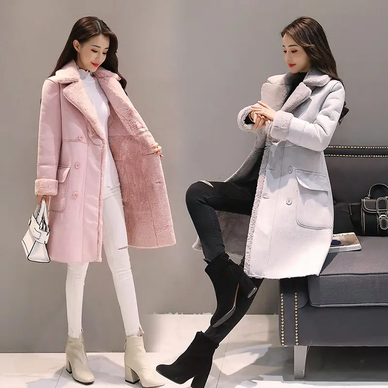 Dropshipping Wholesale Winter Wool Female Thickening Long Collar Fur Faux Jackets Coated Women's Coats Leather