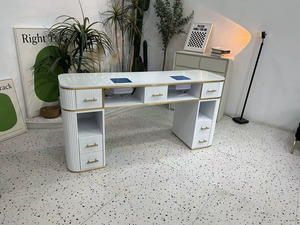 Modern Cream <b>Nail</b> Table Salon Workstation Marble Look Beauty Desk with Storage Drawers and Chair - Product Image 6