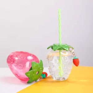 16oz 500ml ananas çilek soğuk kabarcık Boba sütlü çay suyu Soda PET plastik bardak kavanoz kamışlı şişeler