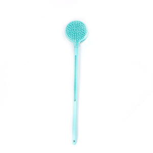 Brosse de bain en silicone bleu ciel, ovale, double face, à long manche, pour massage corporel, usage général - Product Image 3