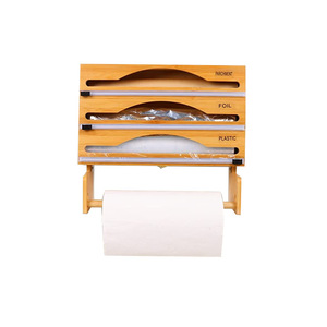 <b>Kitchen</b> <b>Storage</b> <b>Box</b> With Paper Towel Holder 4 In 1 Cling Film Divider Wall Mounted Bamboo Roll Organizer - Product Image 3