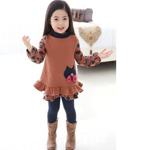 2016年キッズガールズフォーエバーの最新デザインパターンの新しい暖かい長袖コットンドレス - Product Image 2