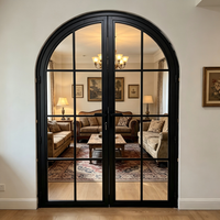 Puerta de Vidrio de Doble Hoja Arqueada de Estilo Retro con Marco de Hierro, Puerta de Vidrio de Acero Galvanizado, Diseño Personalizado, Puerta de Vidrio Francesa