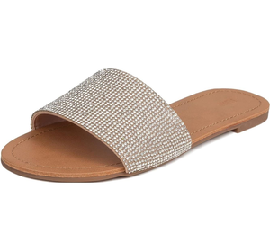 Sandales en cuir pour femmes, à enfiler, avec strass, sandales de créateur, cuir de haute qualité, durables, pour femmes - Product Image 1