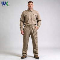 Uniforme tactique unisexe kaki, vente en gros, chemise à manches longues en coton respirant et durable, pantalon cargo, vêtements de travail robustes pour la sécurité