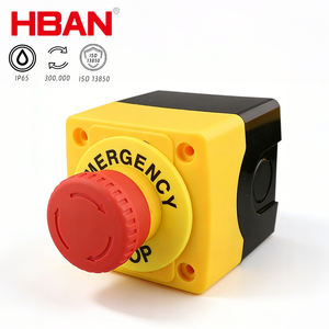 10A 600V Xb2 22mm interruttori di blocco a pressione giallo cerchio protettivo pulsante di arresto di emergenza con scatola per macchine di avviamento pesanti - Product Image 1