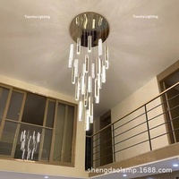 Lustre LED moderne en cristal et acier inoxydable pour salon, escalier, villa duplex, éclairage ouvert de luxe à double étage