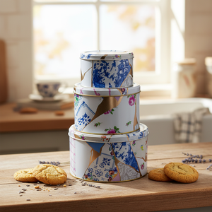 ชุดกระป๋องโลหะกลม-DIA 215, DIA 175, DIA 140 mm (ชุด3) ฝาลื่น kintsugi GOLD vein Flower kint sugi Design - Product Image 3