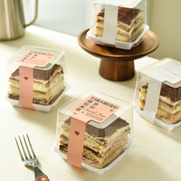 Boîte à gâteau carrée transparente pour tiramisu, jetable, en PET, pour mousse, tranche de gâteau, blister, à emporter, pour aliments et emballages