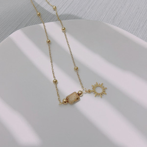 Collier pendentif serpent à la mode pour femmes plaqué or pierre gemme naturelle géométrique bijoux en acier inoxydable anniversaire en gros nouveau - Product Image 2