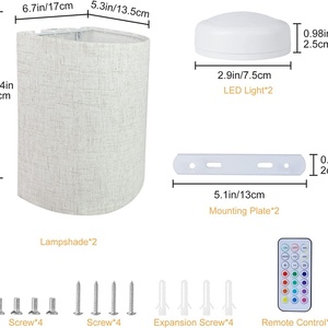 Lámpara de Pared Inalámbrica Magnética con Colores RGB Regulables, Pantalla de Tela de Lino y Control Remoto, Funciona con Batería - Product Image 3