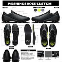 Chaussures de football Tabrebull avec doublure en mesh, unisexes, pour intérieur et extérieur, athlétiques, pour terrain synthétique, antidérapantes, amorties, printemps-hiver, noires, taille 38 EU