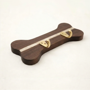 <b>Wooden</b> Bone Shape Wall Hook With Brass Hooks And Resin Inlay <b>Rustic</b> Decorative Hanging Accessory - Product Image 1