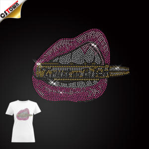 พลอยเทียมรีดติดด้วยความร้อนปรับแต่งโลโก้ริมฝีปากขายส่งจากจีน - Product Image 1