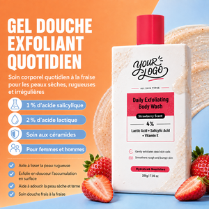 ODM OEM Nouvelle Génération Gel Douche Rafraîchissant, Affine la Texture Rugueuse, Adoucit la Peau Sèche et Terne, Parfum Fraise, Gel Douche Exfoliant - Product Image 4