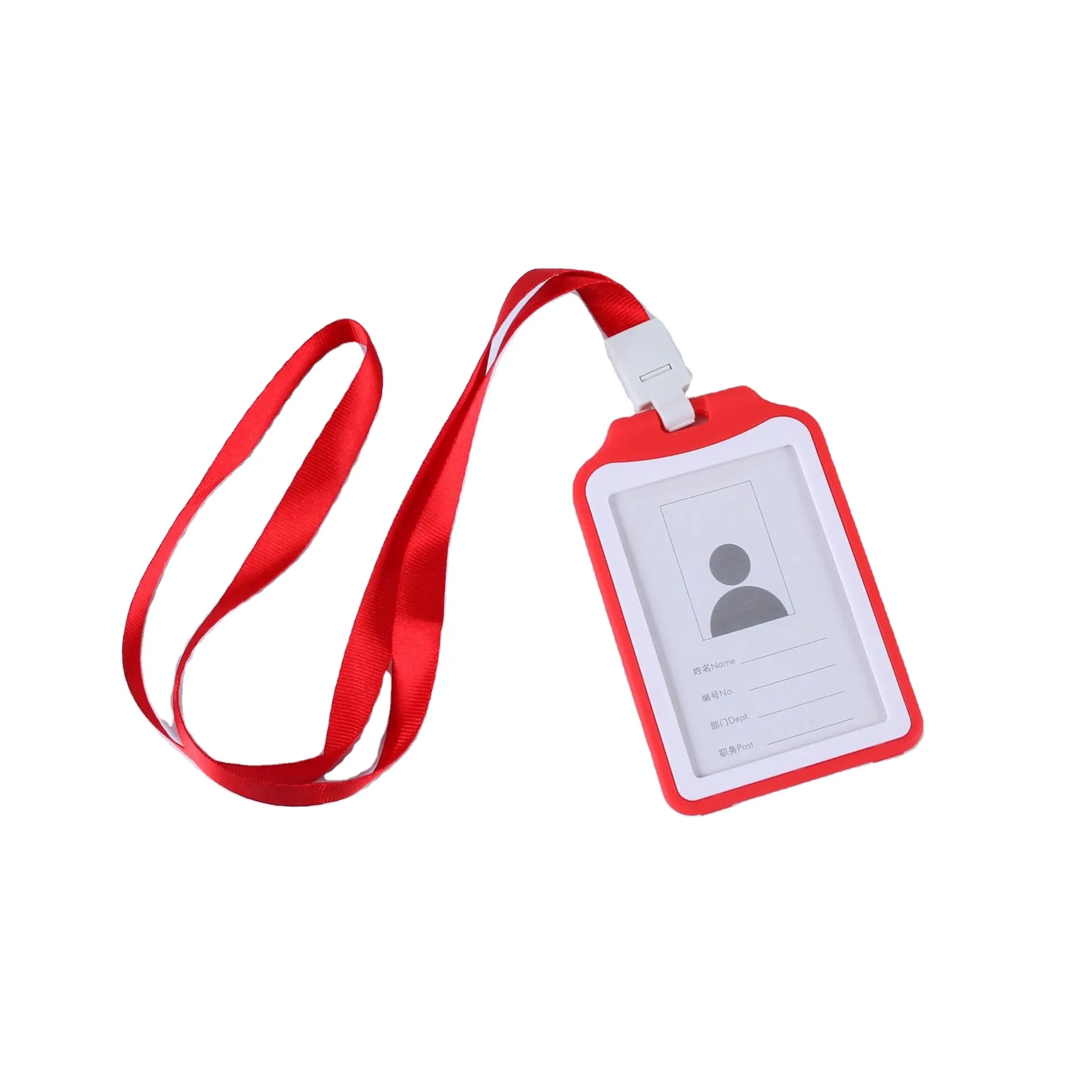 Factory sell soft plastic id working name badge pvc card holder top loader with neck strap polyester lanyard
