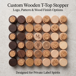 Bouchon en liège synthétique moderne pour bouteille d'alcool, avec logo personnalisé WeWood, en bois, style T-Top classique, pour spiritueux, fabriqué au Vietnam - Product Image 1