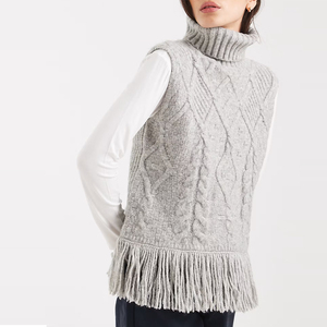 Wisrise Factory Nouveauté en gros – Débardeur en maille torsadée sans manches avec franges pour <span class=keywords><strong>femme</strong></span>, élégant et oversize - Product Image 1