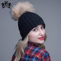Bonnet d'hiver en gros avec grand pompon en fourrure de raton laveur Bonnet boule de fourrure moelleuse Bonnet à pompon en fourrure de raton laveur