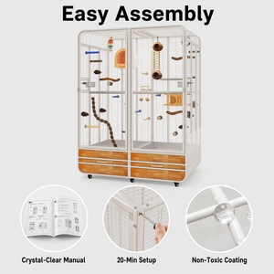 Cage à oiseaux de qualité supérieure pour perroquets, en fer forgé avec revêtement en poudre, avec plateau de jeu et support à roulettes, matériaux non toxiques et sans danger pour les oiseaux - Product Image 2
